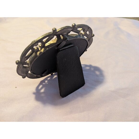 Vintage Ornate Oval Picture Frame Floral Print Rhinestone Accents & Easel Back - Picture 2 of 3